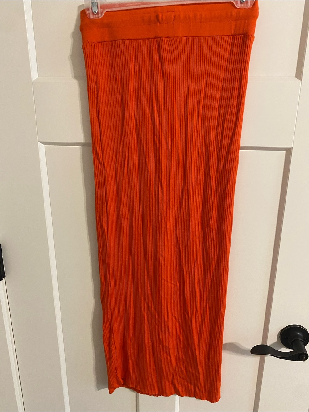 Orange Ribbed Midi Skirt with Drawstring Waist - Picture 6 of 7